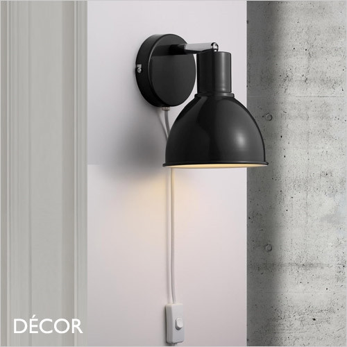 Pop - Black Modern Designer Wall Light - Minimalist Danish Industrial Style - Ideal for a Bedside, Living Room, Study, Kitchen, Restaurant & Café