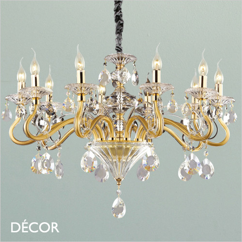 Ideal Lux - Negresco, 10 arm - Crystal & Gold Chandelier - Magnificent Italian Showpiece for a Dining Room, Living Room, Stairs, Hallway, Hotel & Restaurant