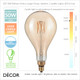 E27 8W - XL Vintage Large Drop Amber Glass LED Filament Bulb, 2200K Candle Light, Ø:15.5 cm - As Bright as a 50W Incandescent Bulb - Energy Efficient & Cost Effective