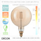 Ideal Lux - E27 4W - XL Vintage Extra Large  Amber Glass LED Filament Globe Bulb, 2200K Candle Light, Ø:19.5 cm, Dimmable - As Bright as a 30W Incandescent Bulb - Energy Efficient & Cost Effective
