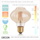 Ideal Lux - E27 4W Vintage Amber Glass LED Filament Bubble Light Bulb, 2200K Candle Light, Ø: 8 cm - As Bright as a 40W Incandescent Bulb - Energy Efficient & Cost Effective Lighting
