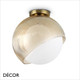 1 A Ideal Lux - Bloom 22 & 30 - Clear Amber Outer-Glass with a White Globe Diffuser Modern Designer Flush-Fitting Ceiling Light - A Stylish Design Piece for your Dining Room, Hallway, Stairwell, Kitchen, Restaurant, Bistro or Hotel Foyer
