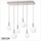 Ideal Lux - Odeon 6 Globe Rectangular - White Etched with a Striped Cylindrical Stem Modern Designer Glass Multiple Pendant Light - Minimalist Italian Chic for your Kitchen, Reception Room or Bistro