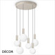 Ideal Lux - Odeon 6 Globe Round - White Etched with a Striped Cylindrical Stem Modern Designer Glass Multiple Pendant Light - Minimalist Italian Chic for your Kitchen, Reception Room or Bistro