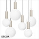 Ideal Lux - Odeon 6 Globe Round - White Etched with a Striped Cylindrical Stem Modern Designer Glass Multiple Pendant Light - Minimalist Italian Chic for your Kitchen, Reception Room or Bistro