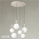 Ideal Lux - Odeon 6 Globe Round - White Etched with a Striped Cylindrical Stem Modern Designer Glass Multiple Pendant Light - Minimalist Italian Chic for your Kitchen, Reception Room or Bistro