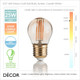 Ideal Lux - E27 3.5W Vintage Amber Glass LED Filament Golf Ball Shaped Light Bulb - As Bright as a 30W Incandescent Bulb - Energy Efficient & Cost Effective Lighting