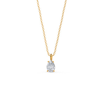 Pear Cut Solitaire Necklace - 14k Gold Diamond Pendant