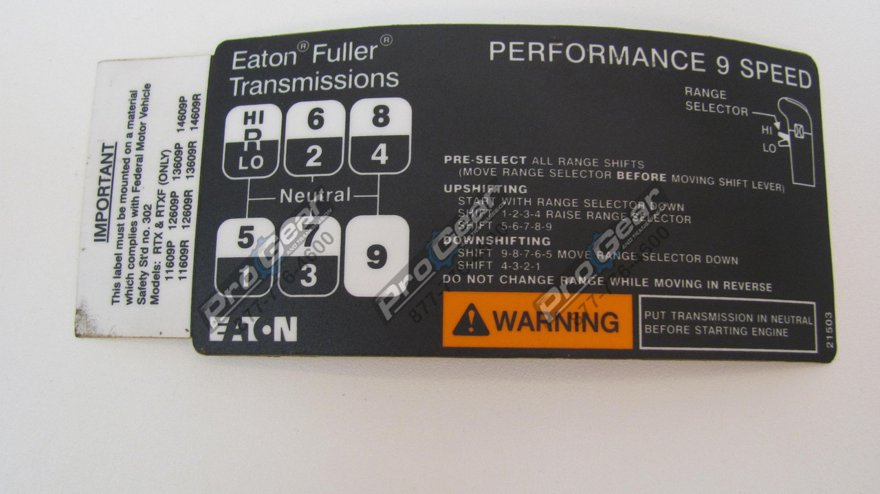 Eaton Fuller Shift Label Diagram 21503 | 9-Speed