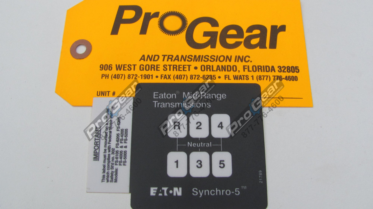 Eaton Fuller 5-Speed Transmission Shift Pattern Diagram - 21789