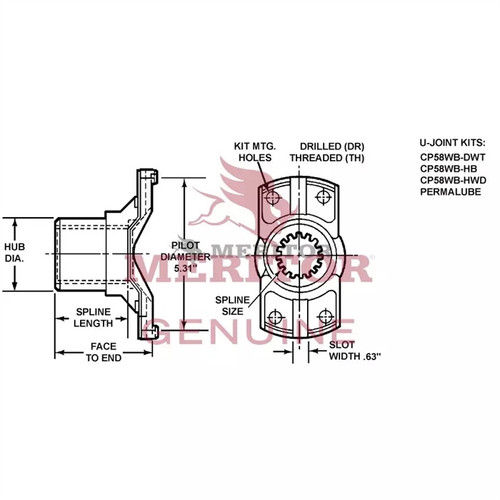 Meritor End Yoke P/N: 58WBYS25-8 or 58WBYS258