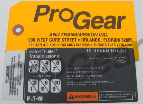 RTLO/F Super 10 Speed Shift Pattern Diagram. Eaton Fuller Transmission P/N: 23205