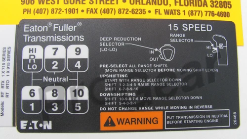 20468 Eaton Fuller 15 Speed Transmission Shift Pattern Diagram - photo 1