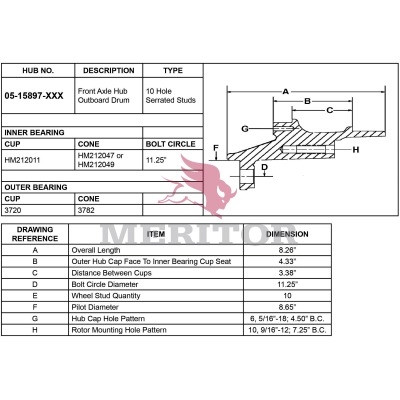 Meritor Assembly - Frt Hub P/N: 05-15897-003 or 0515897003