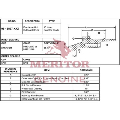 Meritor Assembly - Frt Hub P/N: 05-15897-005 or 0515897005
