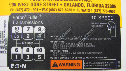 20400 Eaton Fuller 10 Speed Transmission Shift Pattern Diagram - photo 1