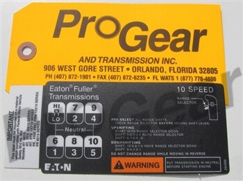 Eaton Fuller 10 Speed Transmission Shift Pattern Diagram  P/N: 20400