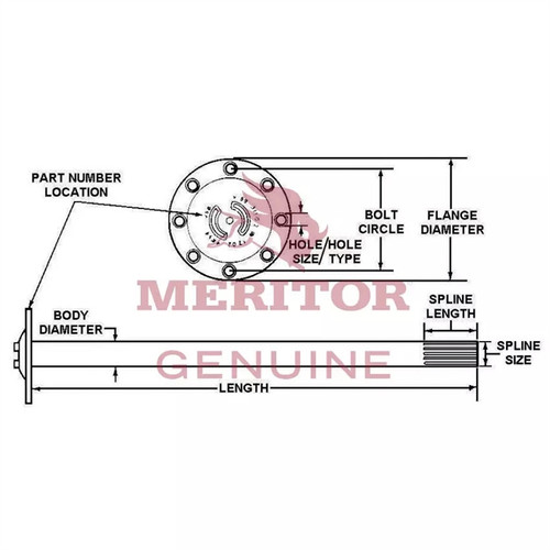 Meritor Axle Shaft P/N: 3202A8815