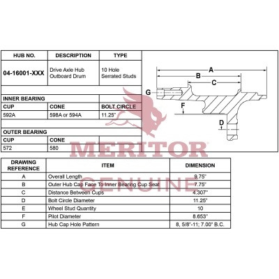 Meritor Assembly Hub Stud Abs P/N: 04-16001-003 or 0416001003