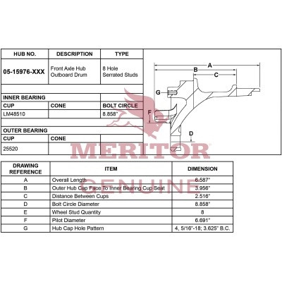 Meritor Assembly Hub / Rotor P/N: 17-15976-1001 or 17159761001