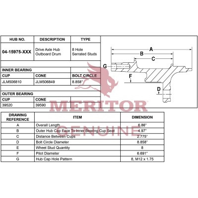Meritor Assembly - Hub / Rotor P/N: 16-15975-1000 or 16159751000