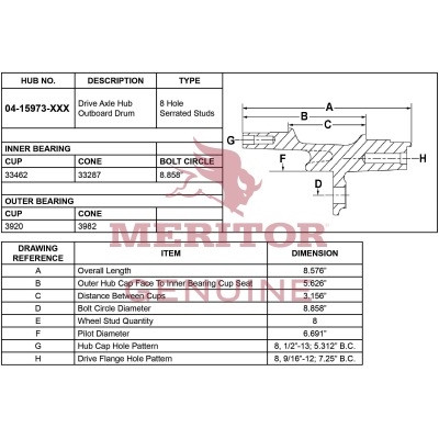Meritor Assembly - Hub / Rotor P/N: 16-15973-1001 or 16159731001