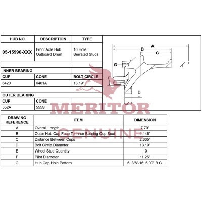 Meritor Assembly - Hub / Stud / Tr P/N: 05-15996-002 or 0515996002
