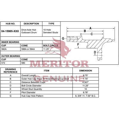 Meritor Assembly - Hub / Rear P/N: 04-15985-003 or 0415985003