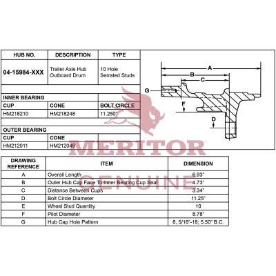 Meritor Assembly - Hub / Rear P/N: 04-15984-005 or 0415984005