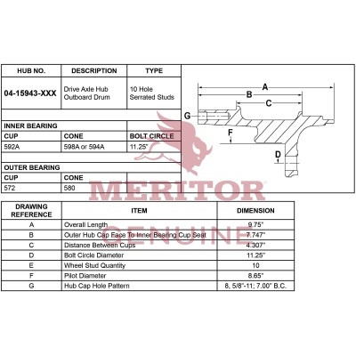 Meritor Assembly - Hub / Rear P/N: 04-15943-002 or 0415943002