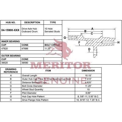 Meritor Assembly - Rear Hub P/N: 04-15900-002 or 0415900002