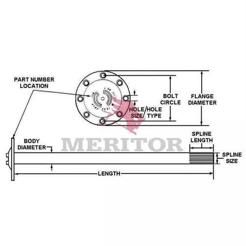 Meritor Axle Shaft P/N: 3202C9051