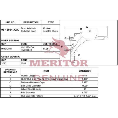 Meritor Assembly - Frt Hub P/N: 05-15954-005 or 0515954005