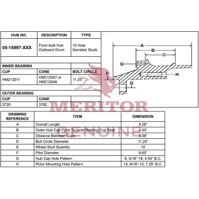 Meritor Assembly - Frt Hub P/N: 05-15897-004 or 0515897004