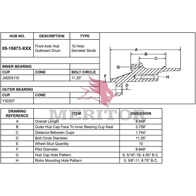Meritor Assembly - Frt Hub P/N: 05-15873-002 or 0515873002