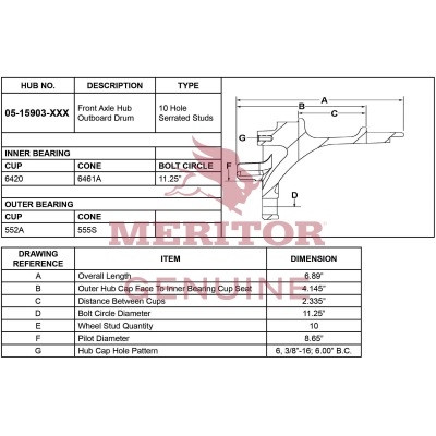 Meritor Assembly - Hub P/N: 05-15903-030 or 0515903030