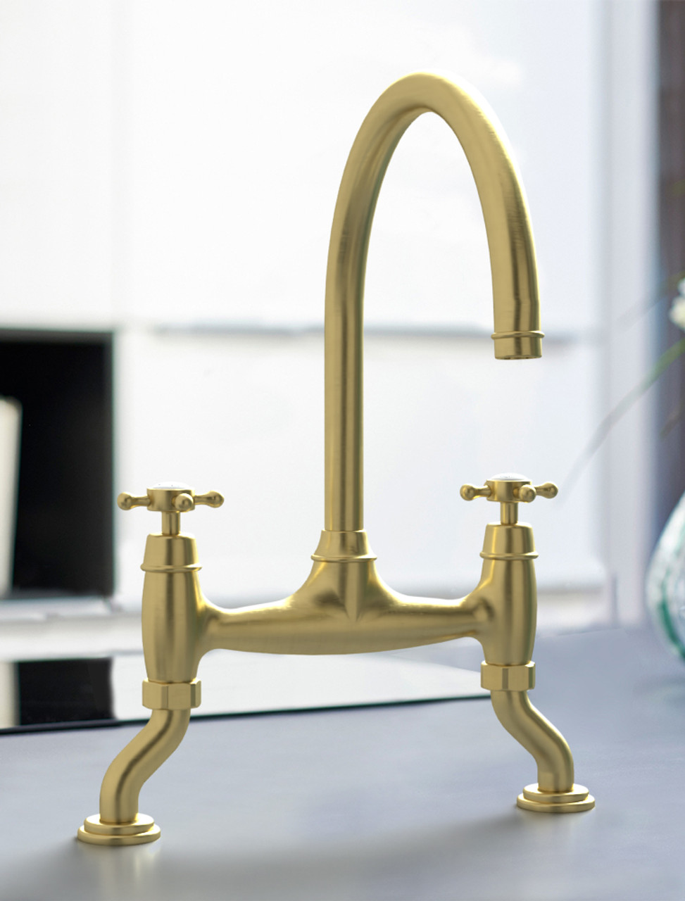 Sherborne Old English Brass Twin Lever Bridge Tap with Crosshead Handles