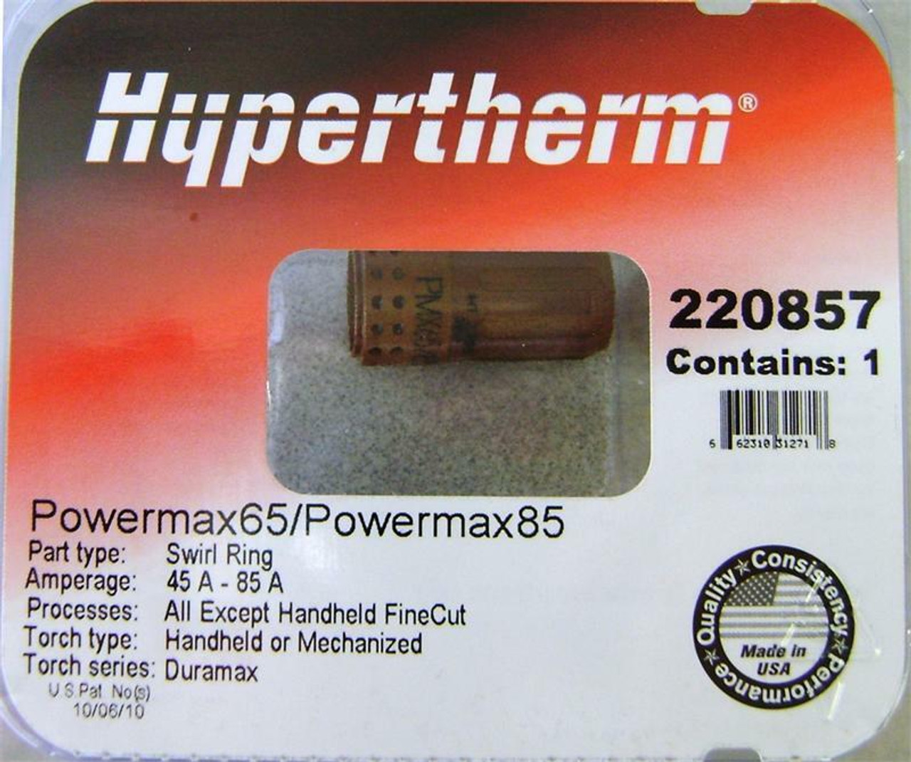 Hypertherm Swirl Ring, Duramax Torches, 45-85 AMP, 1/PK (220857)