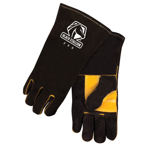 Black Stallion 200, Stick Welding Glove, Premium Side Split Cowhide with CushionCore™ Lining, Black/Gold, Large (200L)