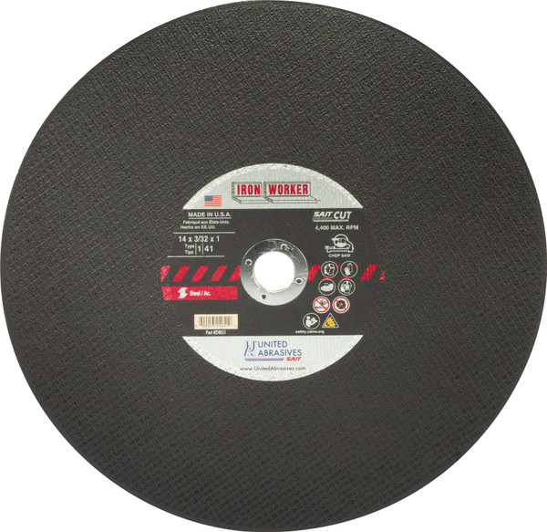 United Abrasives SAIT 24051, Chop Saw Wheel, 14" x 3/32" x 1", Type-1 IRON WORKER, 10/box