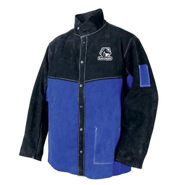 Black Stallion Color Block Leather Welding Jacket, Black & Royal Blue, Medium (JL1030-BB-MED)