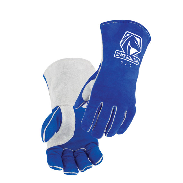 Black Stallion 320, Stick Welding Glove, Premium Side Split Cowhide with CushionCore™ Lining, Blue/Gray, X-Large (320-XL)