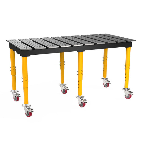 BuildPro 6-1/2' x 3' Slotted Welding Table, Standard Finish, Adjustable Heavy-Duty Legs with Casters, Table Surface Height 33.3" - 43.3" (TMRC57838)