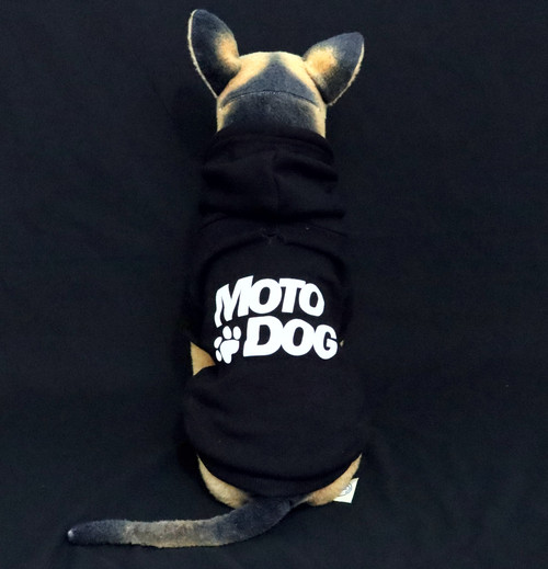 Ultra Soft Pet Hoodie with Moto Dog graphic on back.