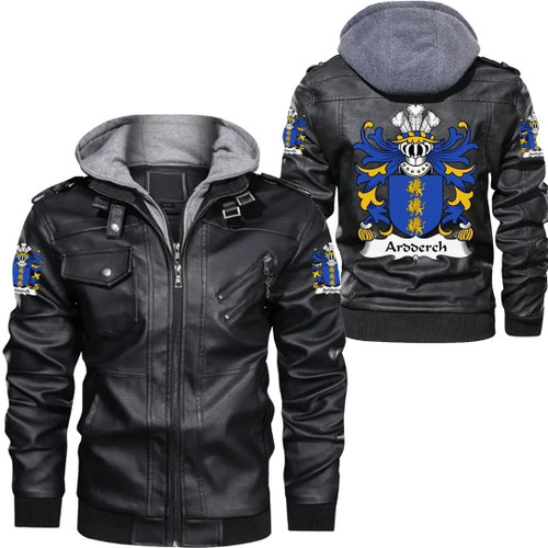 Ardderch (AP MOR AP TEGERIN) Wales Zipper Leather Jacket - Welsh Family Crest A7