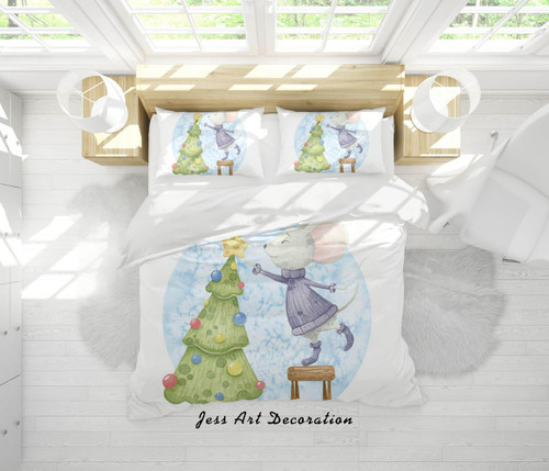 3D White Christmas Tree Mouse Quilt Cover Set Bedding Set Duvet Cover Pillowcases Sf21, US King Size, Bedding Set6085 - BOBBY SHOP