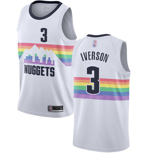  Men'S Allen Iverson White Jersey - #3 Basketball Denver Nuggets City Edition