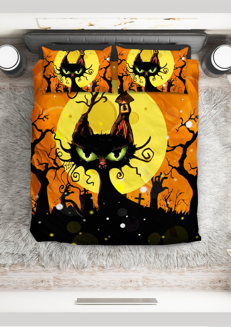 #H007 - Halloween Spooky Cat In The Moon Light Bedding Set - 40% Off - Exclusive Offer