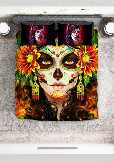 #Cc003 - Girl Of Beauty Duvet Cover - The Day Of The Dead Bedding Set - 40% Off - Exclusive Offer