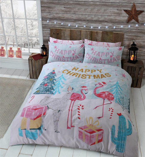 #Fl2102 - Flamingo Merry Christmas Bedding Set - 40% Off - Flamingo Duvet Cover